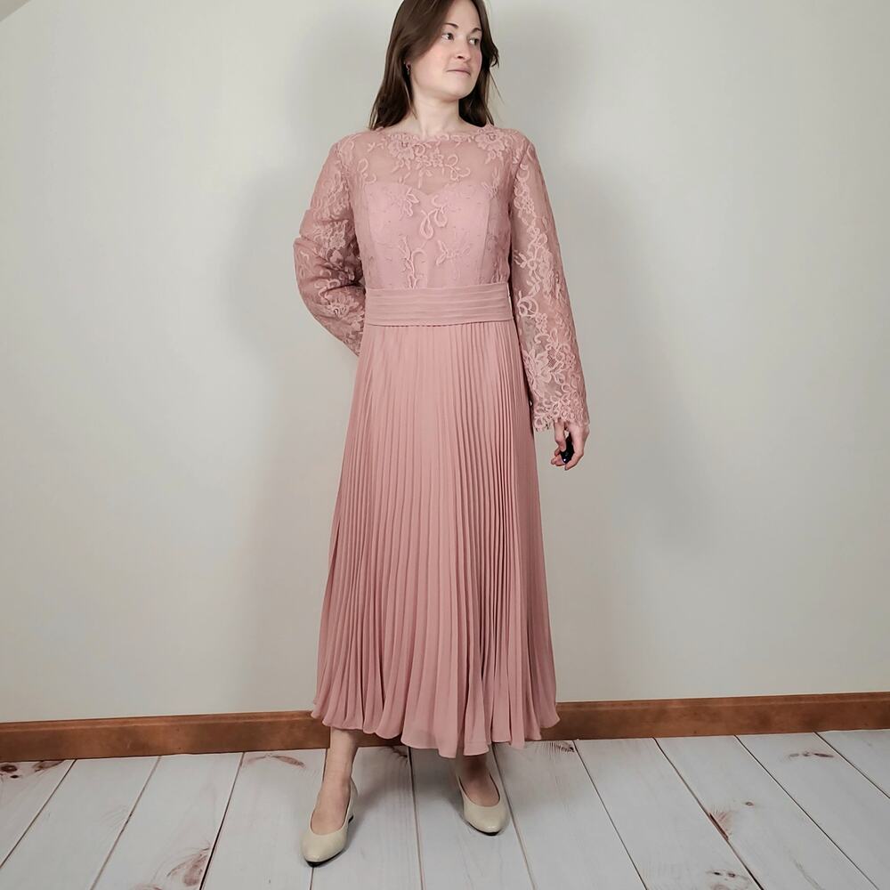 NWT JJ's House A-line Scoop Illusion Ankle-Length Lace Dress Pink
